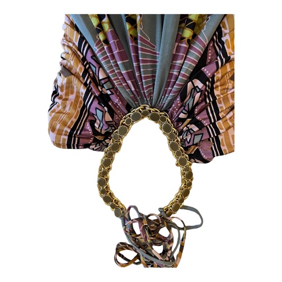 Sky silk dress with stone detail and gold chain detail - Picture 9 of 11